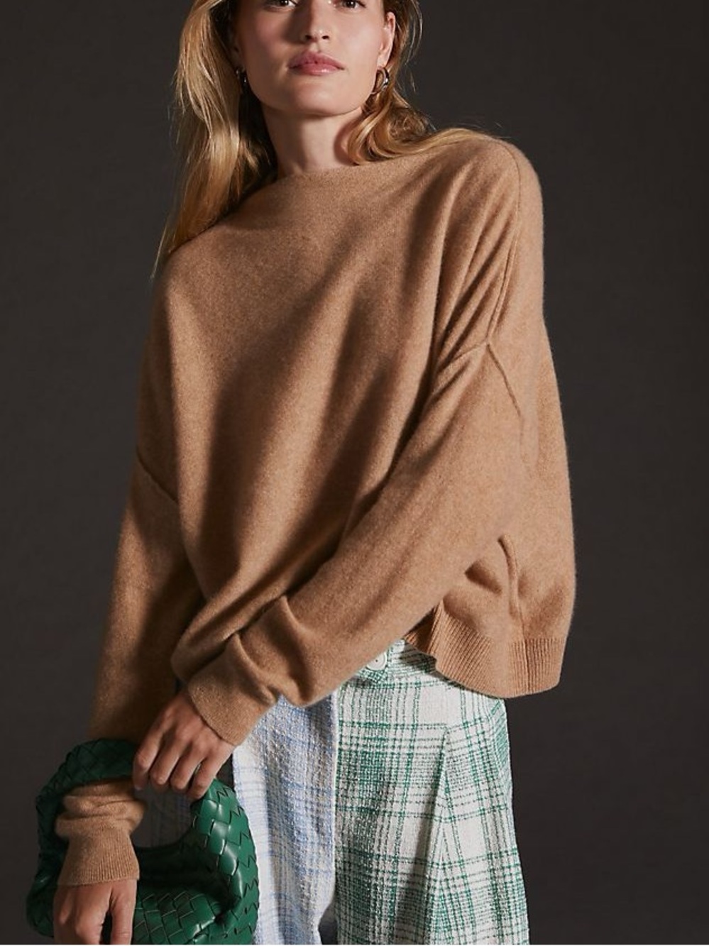 Pilcro Alani 100% Cashmere Mock Neck Sweater Beige Taupe Size M